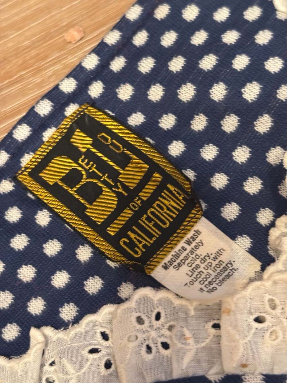 70s Betty Lou of California Vintage Navy White Polka Dot Eyelet Trim Set no size - Picture 4 of 12